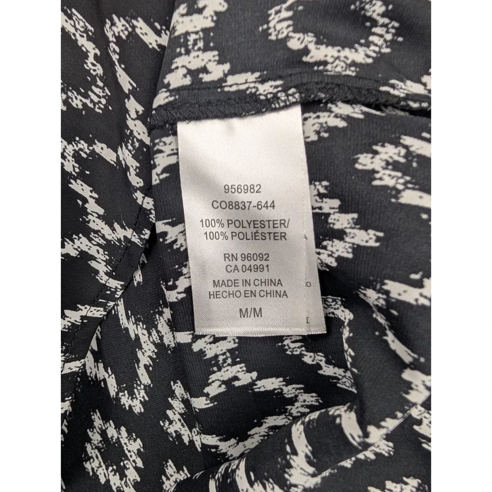 Hilary Radley Womens Black White Ikat Diamond Print Split Neck Blouse‎ Size Med